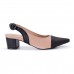 Scarpin Slingback  Salto Bloco Baixo Bico Fino Detalhe Fivela Nude/Preto - Scarpin - Levit Calçados